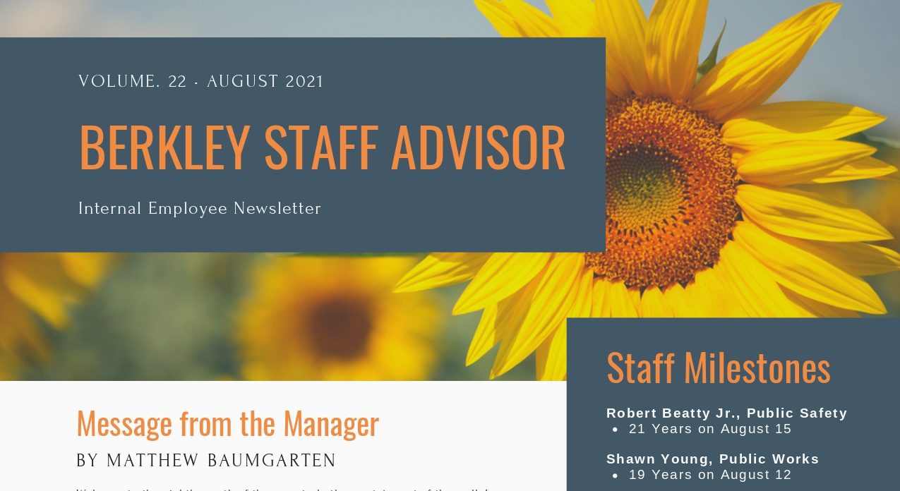 City of Berkley – Building connection, clarity, & culture through the Staff Advisor newsletter